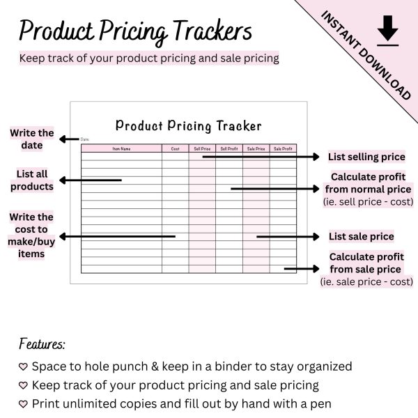 Printable Product Pricing Tracker by Ninja Design