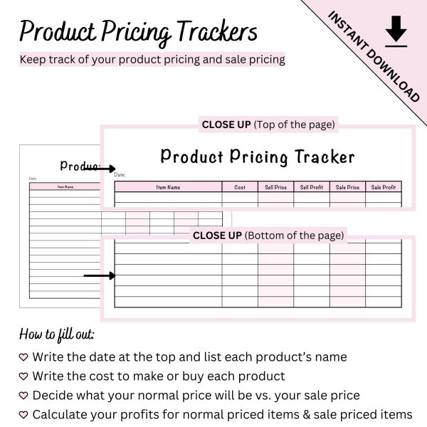 Printable Product Pricing Tracker by Ninja Design