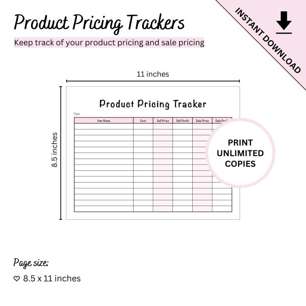 Printable Product Pricing Tracker by Ninja Design