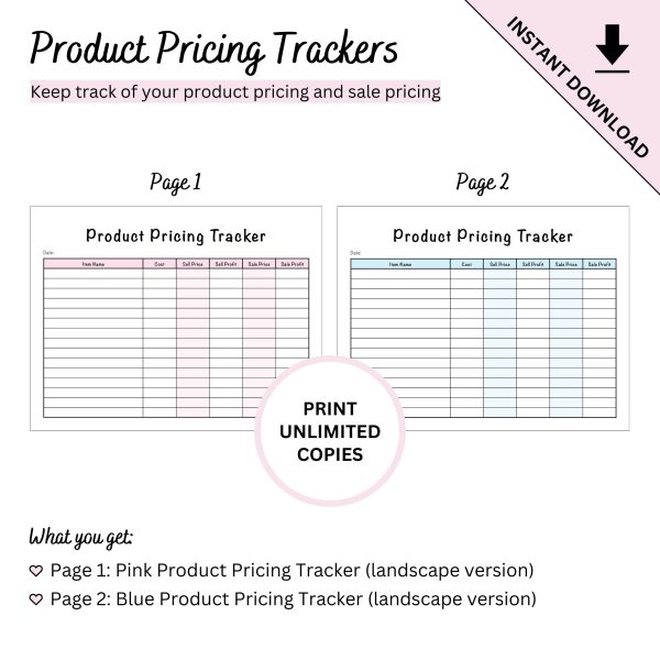 Printable Product Pricing Tracker by Ninja Design
