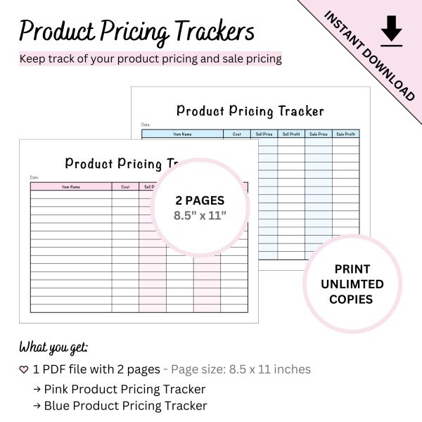 Printable Product Pricing Tracker by Ninja Design