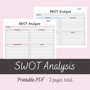 Printable Landscape Strengths Weaknesses Opportunities and Threats Analysis by Ninja Design