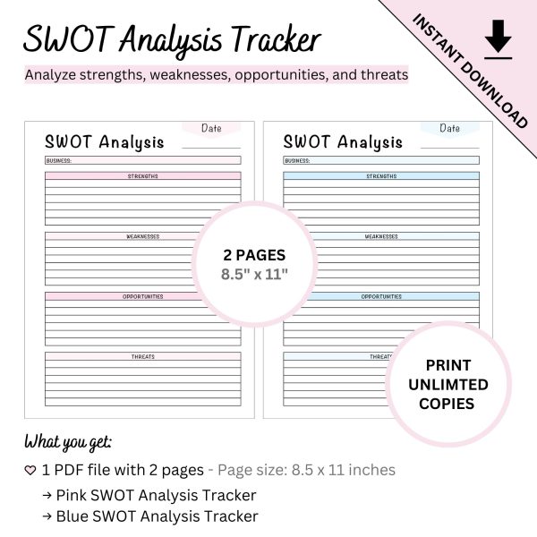Printable Strengths Weaknesses Opportunities and Threats Analysis for Small Business by Ninja Design