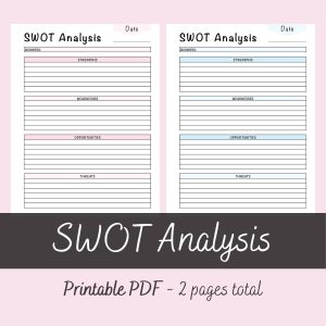 Printable Strengths Weaknesses Opportunities and Threats Analysis for Small Business by Ninja Design