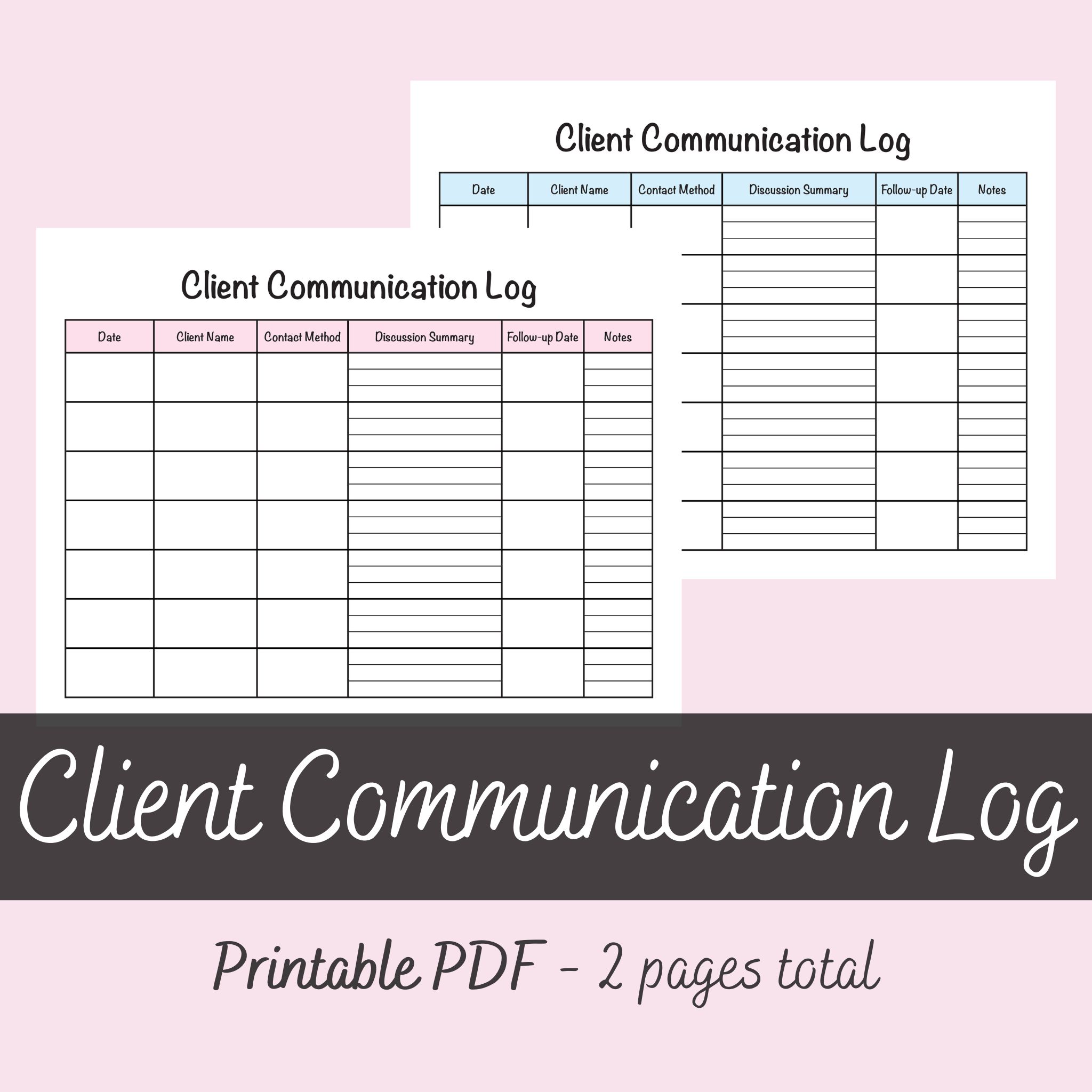 Printable Client Communication Log Sheet - Ninja Design